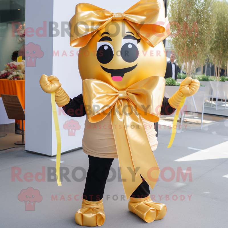 Gold Pad Thai mascot costume character dressed with a Leggings and Bow ties