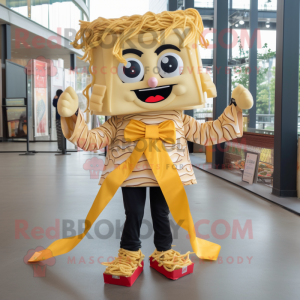 Gold Pad Thai mascot costume character dressed with a Leggings and Bow ties