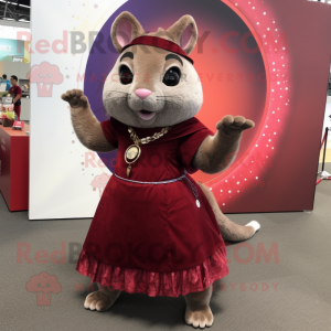 Maroon Chinchilla mascot costume character dressed with a Circle Skirt and Anklets