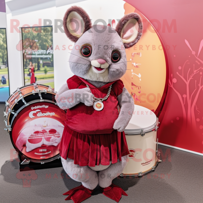 Maroon Chinchilla mascot costume character dressed with a Circle Skirt and Anklets