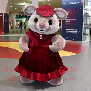 Maroon Chinchilla mascot costume character dressed with a Circle Skirt and Anklets