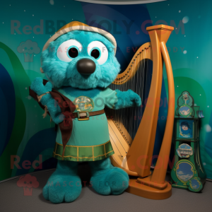 Blågrønn Celtic Harp maskot...