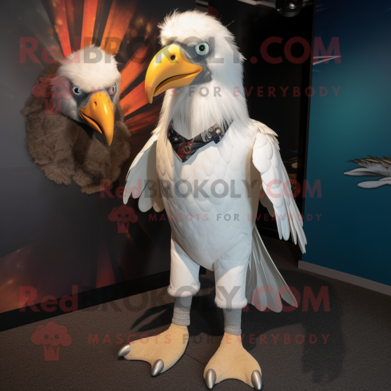 White Haast'S Eagle mascot costume character dressed with a Flare Jeans and Cufflinks