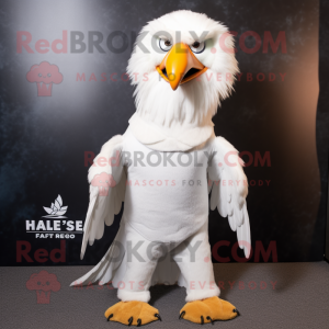 White Haast'S Eagle mascot costume character dressed with a Flare Jeans and Cufflinks