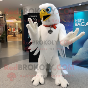 White Haast'S Eagle mascot costume character dressed with a Flare Jeans and Cufflinks