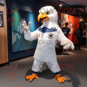 White Haast'S Eagle mascot costume character dressed with a Flare Jeans and Cufflinks