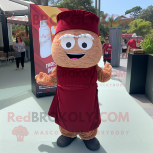 Maroon Fried Rice mascot costume character dressed with a Wrap Dress and Pocket squares
