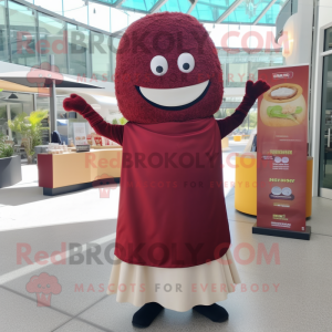 Maroon Fried Rice mascot costume character dressed with a Wrap Dress and Pocket squares