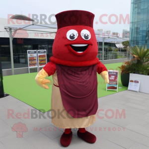 Maroon Fried Rice mascot costume character dressed with a Wrap Dress and Pocket squares