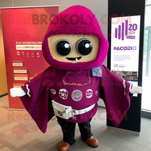 Magenta Tacos mascot costume character dressed with a Moto Jacket and Shawl pins
