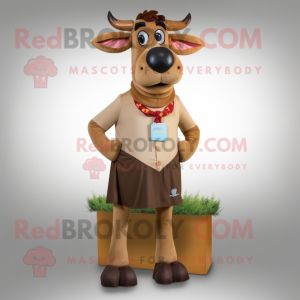 Tan Guernsey Cow mascot costume character dressed with a Dress Pants and Headbands
