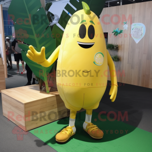 Lemon Yellow Beet mascot costume character dressed with a Board Shorts and Foot pads