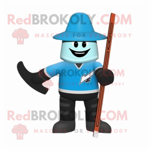 Cyan Ice Hockey Stick mascot costume character dressed with a Vest and Hats