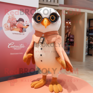 Peach Falcon mascot costume character dressed with a Playsuit and Shoe clips