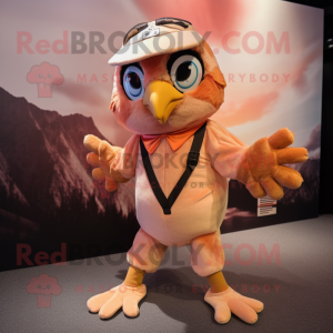 Peach Falcon mascot costume character dressed with a Playsuit and Shoe clips