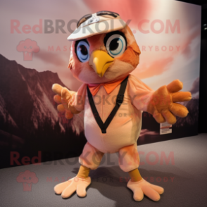 Peach Falcon mascot costume character dressed with a Playsuit and Shoe clips