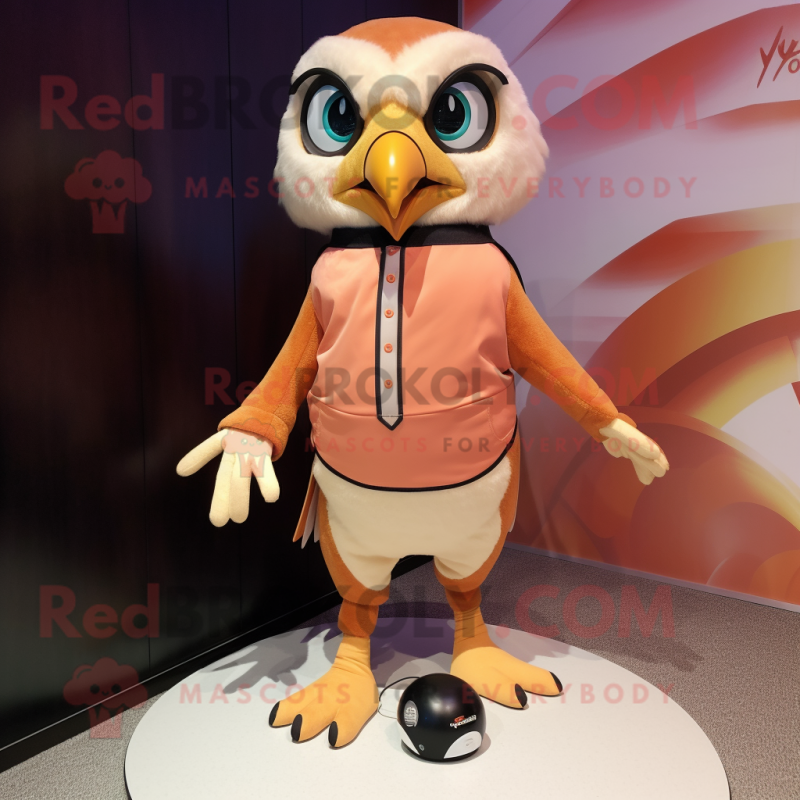 Peach Falcon mascot costume character dressed with a Playsuit and Shoe clips