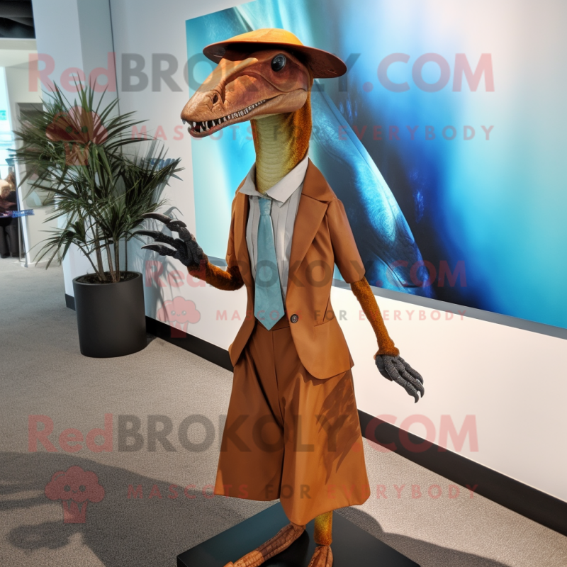 Rust Dimorphodon mascot costume character dressed with a Maxi Dress and Tie pins