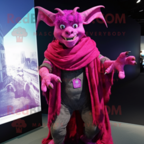 Magenta Gargoyle mascot costume character dressed with a Cardigan and Scarf clips