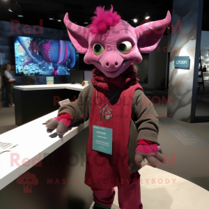 Magenta Gargoyle mascot costume character dressed with a Cardigan and Scarf clips