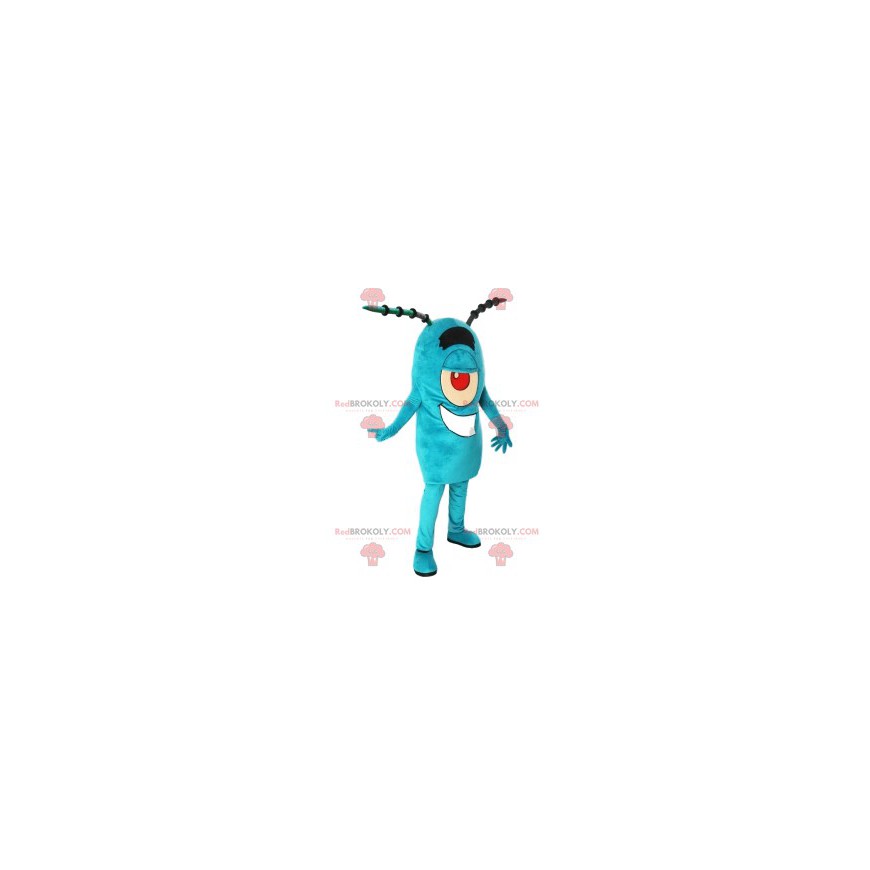 Mascotte de monstre cyclope turquoise avec des antennes -