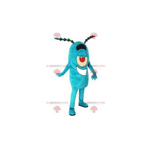 Turquoise cyclops monster mascot with antennas - Redbrokoly.com