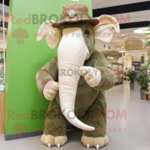 Olive Mammoth mascot costume character dressed with a Waistcoat and Hats