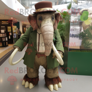 Olive Mammoth mascot costume character dressed with a Waistcoat and Hats