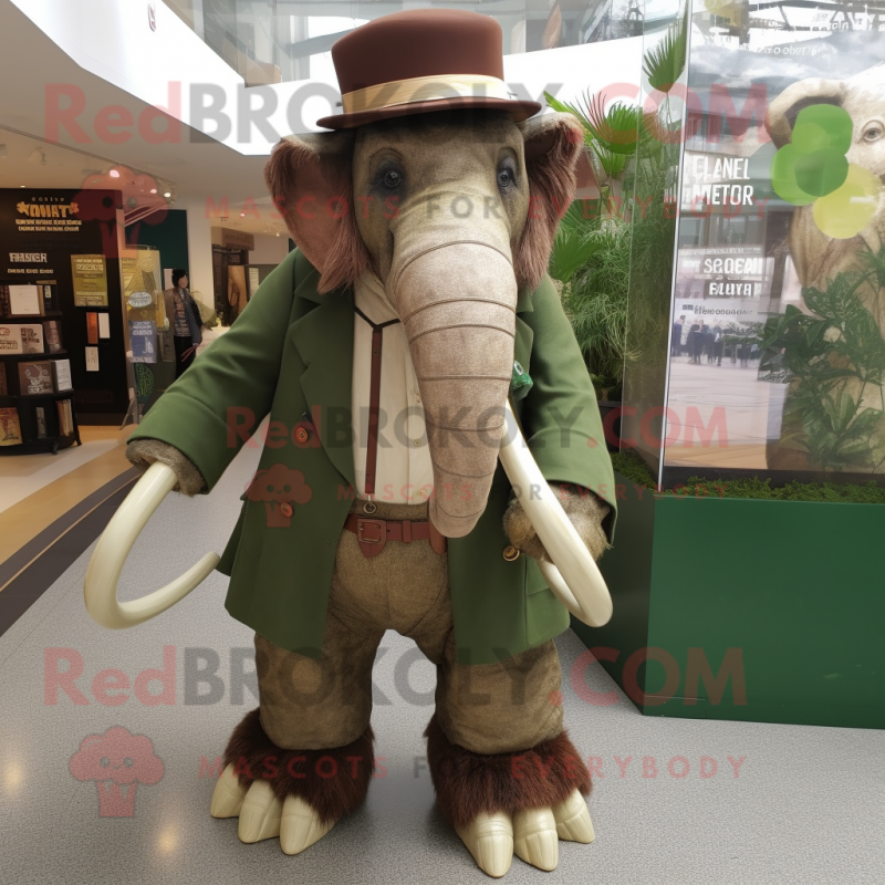 Olive Mammoth mascot costume character dressed with a Waistcoat and Hats Olive Mammoth mascot costume character dressed with a Waistcoat and Hats