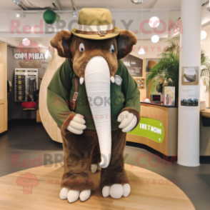 Olive Mammoth mascot costume character dressed with a Waistcoat and Hats