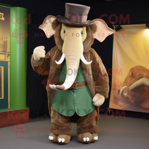 Olive Mammoth mascot costume character dressed with a Waistcoat and Hats