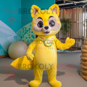 Lemon Yellow Marten mascot costume character dressed with a Bikini and Headbands