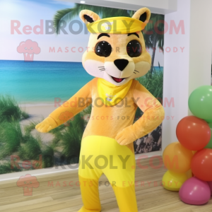 Lemon Yellow Marten mascot costume character dressed with a Bikini and Headbands