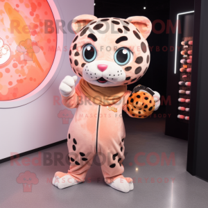Peach Leopard mascot costume character dressed with a Hoodie and Coin purses