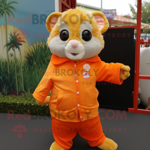 Orange Dormouse mascot costume character dressed with a Long Sleeve Tee and Keychains