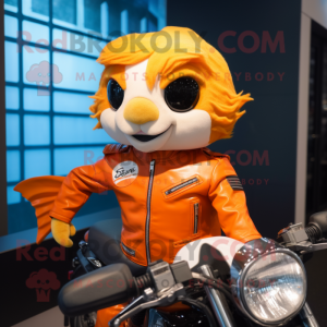 nan Goldfish mascot costume character dressed with a Moto Jacket and Cufflinks