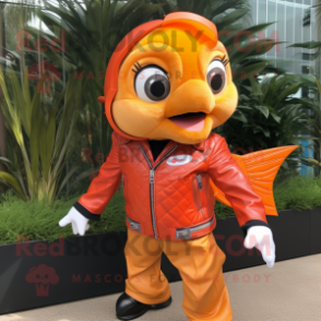 nan Goldfish mascot costume character dressed with a Moto Jacket and Cufflinks