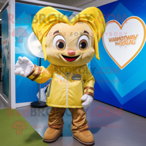 Gold Heart mascot costume character dressed with a Windbreaker and Shawls