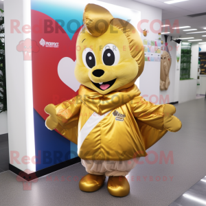 Gold Heart mascot costume character dressed with a Windbreaker and Shawls