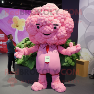 Pink Cauliflower mascot costume character dressed with a V-Neck Tee and Tie pins