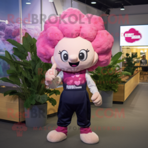 Pink Cauliflower mascot costume character dressed with a V-Neck Tee and Tie pins