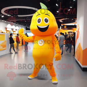 Lemon Yellow Orange mascot costume character dressed with a Jumpsuit and Caps