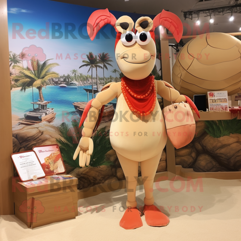 Beige Lobster Bisque mascot costume character dressed with a Bikini and Coin purses