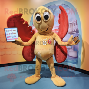 Beige Lobster Bisque mascot costume character dressed with a Bikini and Coin purses