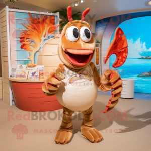 Beige Lobster Bisque mascot costume character dressed with a Bikini and Coin purses