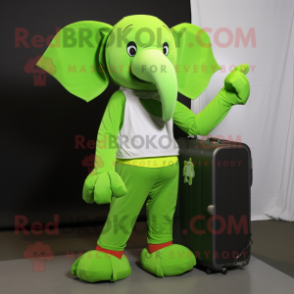 Lime Green Elephant mascot costume character dressed with a Tank Top and Wallets