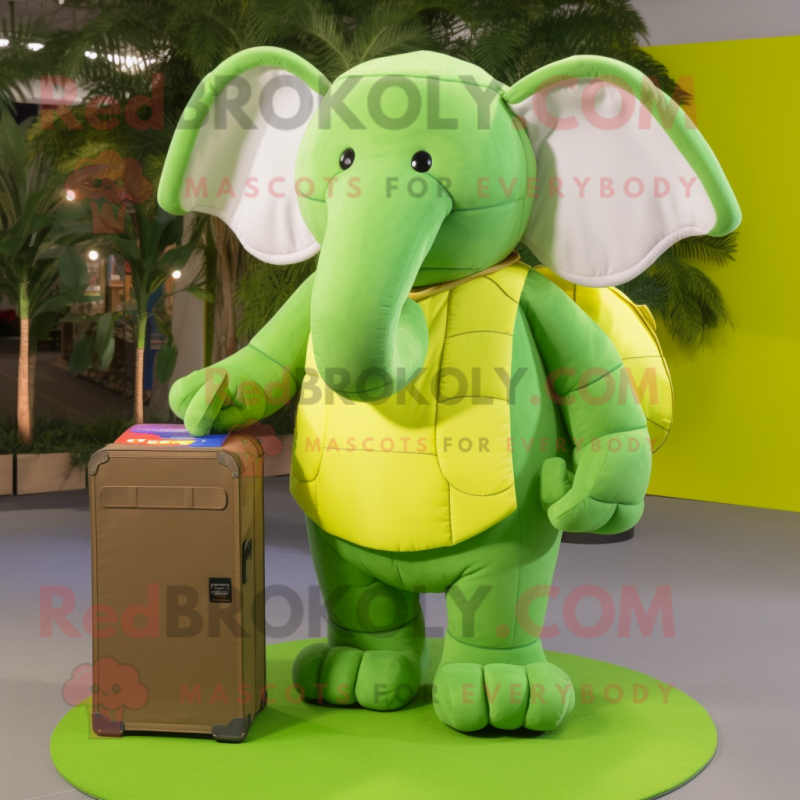 Lime Green Elephant mascot costume character dressed with a Tank Top and Wallets