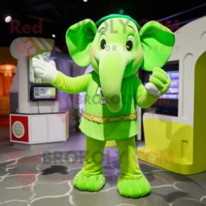 Lime Green Elephant mascot costume character dressed with a Tank Top and Wallets