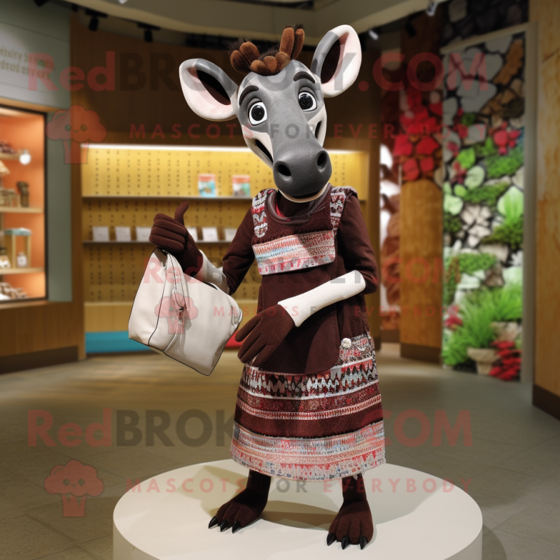 nan Okapi mascot costume character dressed with a Shift Dress and Wallets