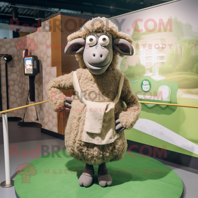 Olive Merino Sheep mascot costume character dressed with a A-Line Dress and Shoe clips